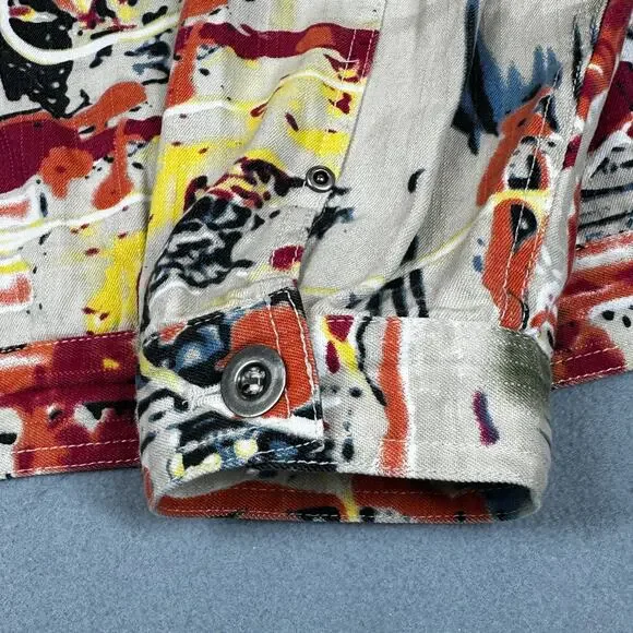 Units Woman Jacket 2X Abstract Print Button Front Long Sleeve Boxy Cotton Coat - Picture 7 of 15